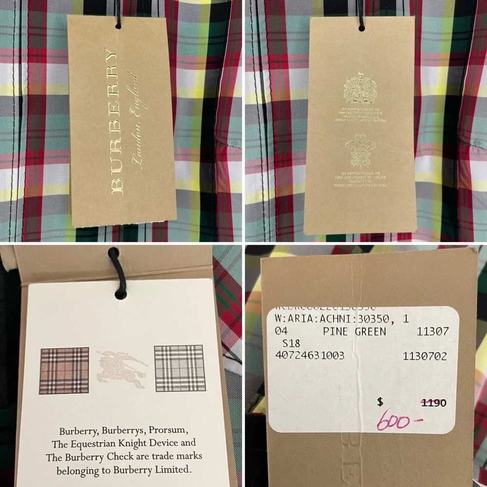 NWT BURBERRY Aria Achni Pleat Detail Check Midi Dress Size 38 US 4 - Picture 15 of 16